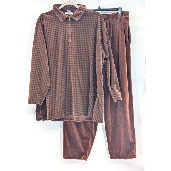 Diane Von Furstenberg The Color Auth. Brown Velvet Sweatsuit Lounge Set Size 2X - Picture 1 of 10